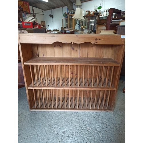 437 - Antique Pine Wall Hanging  Plate Rack with Shelf