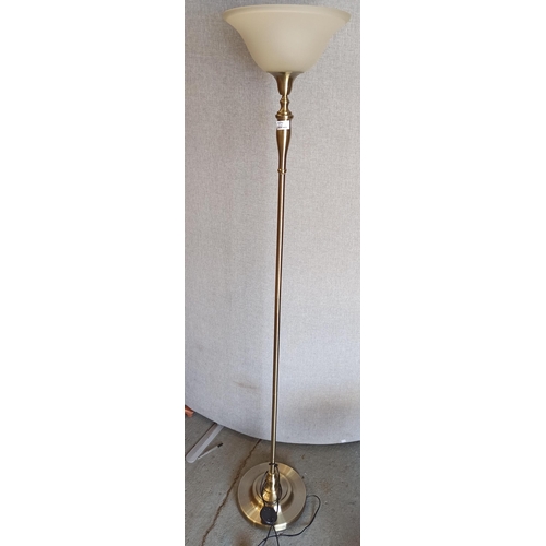 1017 - A Tall Brass Effect Standard Lamp With Opaque Glazed Shade