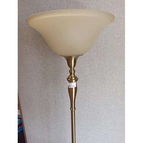 1017 - A Tall Brass Effect Standard Lamp With Opaque Glazed Shade