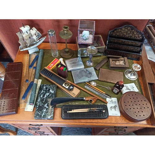 909 - Mixed Glory Box including Cigarette Cases , Candle Sticks, Cribbage Board, Letter Rack and Much More