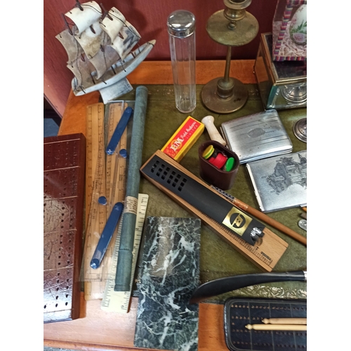 909 - Mixed Glory Box including Cigarette Cases , Candle Sticks, Cribbage Board, Letter Rack and Much More