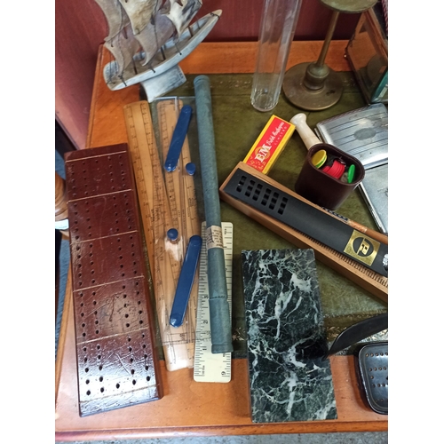 909 - Mixed Glory Box including Cigarette Cases , Candle Sticks, Cribbage Board, Letter Rack and Much More