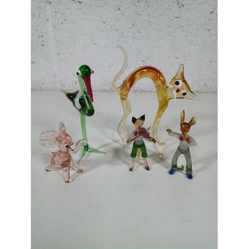 524 - Murano Glass Figurines x 5 including 2 x Bunny Bandsman