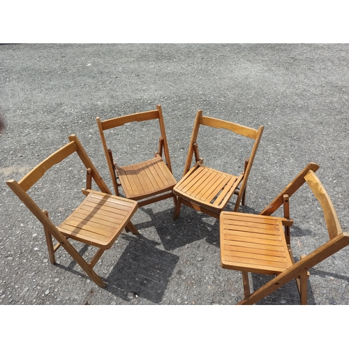 298 - Matching Folding Hardwood Garden Chairs x 4 ( 1 chair in need of repair)