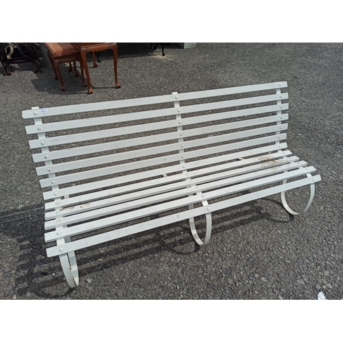 255 - White Painted Wood and Metal Garden Bench with Curved Leg Design 90cm H x 184cm L x 92cm D