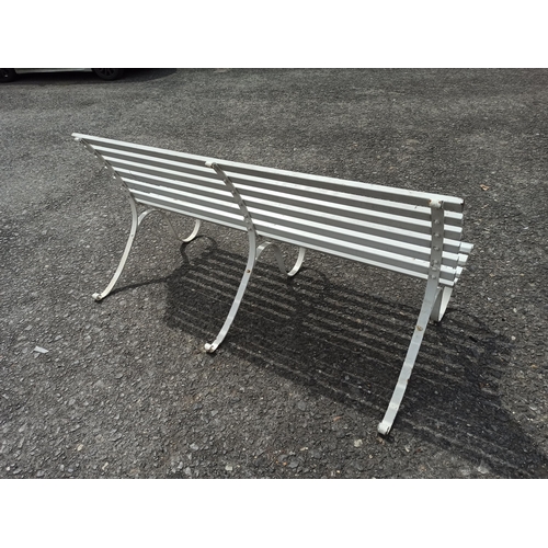 255 - White Painted Wood and Metal Garden Bench with Curved Leg Design 90cm H x 184cm L x 92cm D