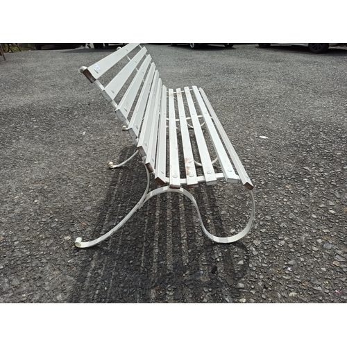 255 - White Painted Wood and Metal Garden Bench with Curved Leg Design 90cm H x 184cm L x 92cm D