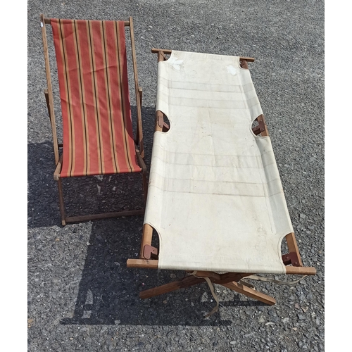 263 - A Folding Antique Camp Bed and a Deck Chair