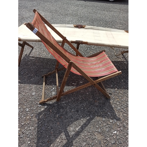 263 - A Folding Antique Camp Bed and a Deck Chair