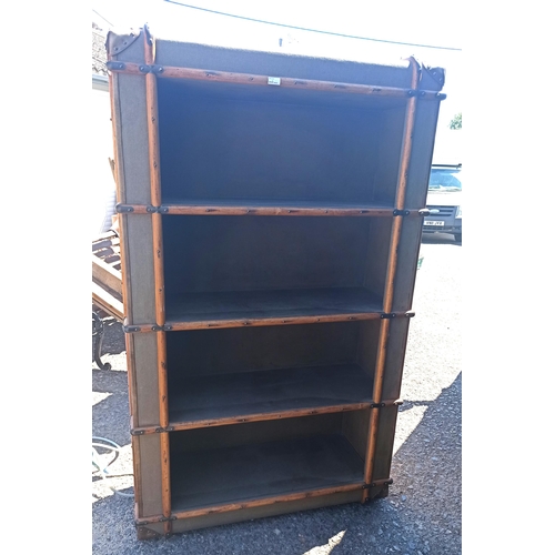 425 - Antique Canvas Luggage Hand Made Into a Shelfing Unit - Wood Brass and Leather Bindings with Secret ... 