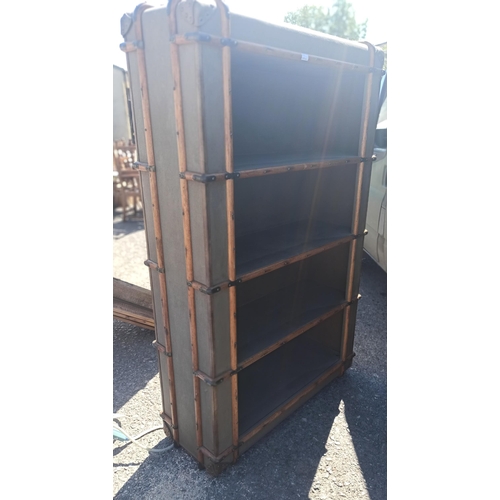 425 - Antique Canvas Luggage Hand Made Into a Shelfing Unit - Wood Brass and Leather Bindings with Secret ... 