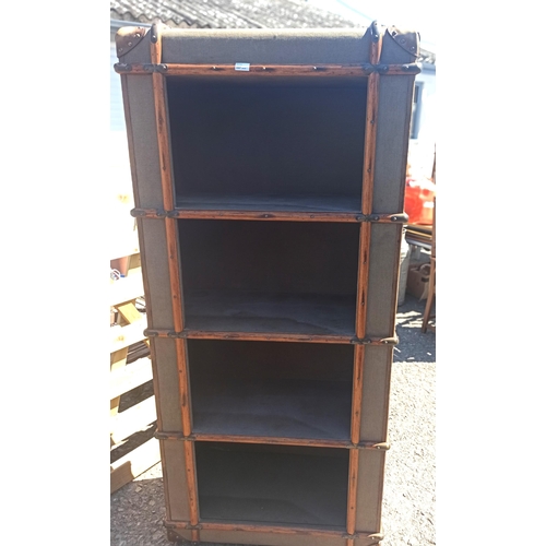 426 - Antique Canvas Luggage Hand Made Into a Shelfing Unit - Wood Brass and Leather Bindings with Secret ... 