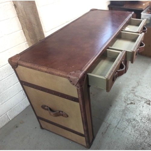 427 - Antique Canvas Luggage Hand Made Into a Desk with 3 Drawers and a Leather Top