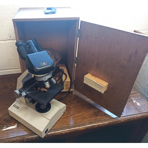 966 - A Vintage GS Series 10 Students Microscope  in Wooden Box