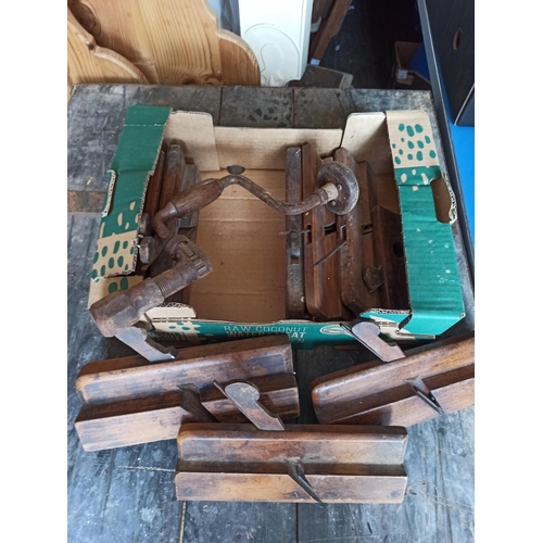 162 - A Box of Vintage Planes and A Vintage Hand Drill