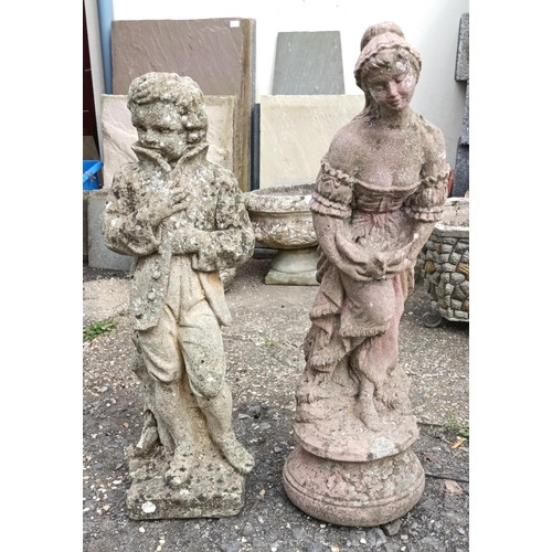 277 - Concrete Statues a Boy and A Lady 82cm Tall and 76cm Tall