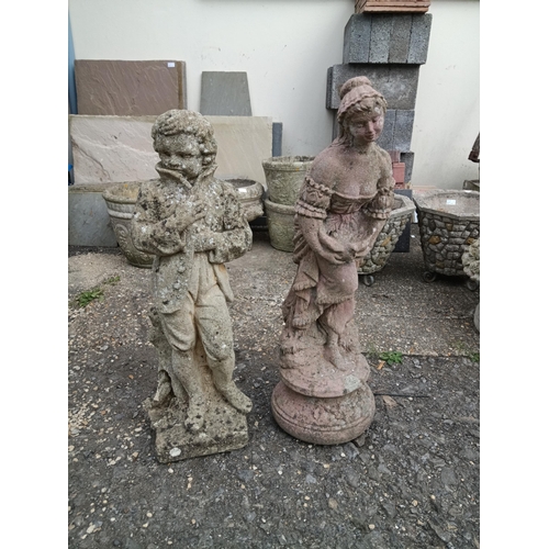 277 - Concrete Statues a Boy and A Lady 82cm Tall and 76cm Tall