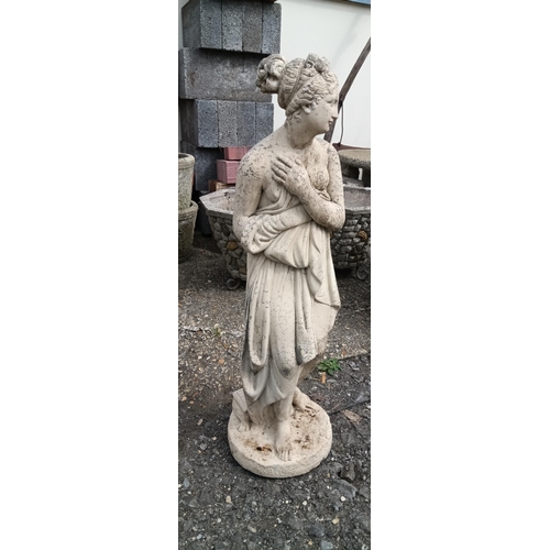 276 - A Concrete Garden Statue of a Lady 84cm Tall