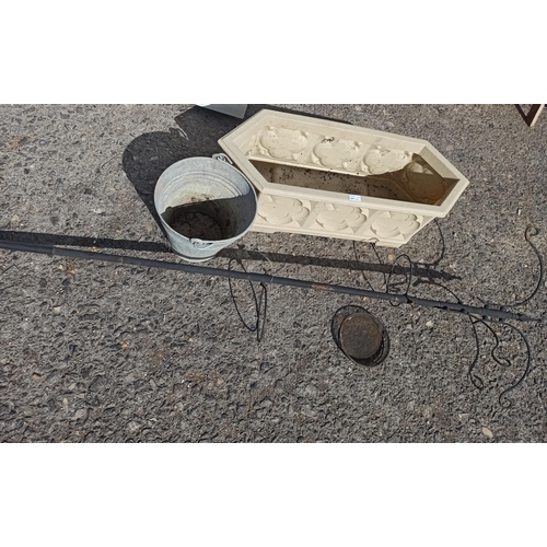 217 - Large Plastic Trough , Galvanised Bucket  and Bird Feeder - no additional feeders