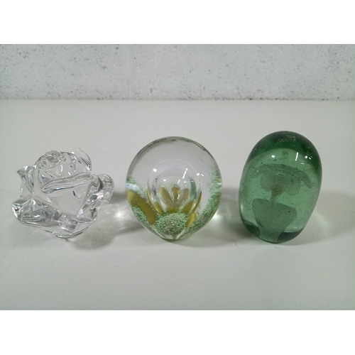 528 - A Victorian Glass Dump Paperweight with Internal Flower and 2 Others