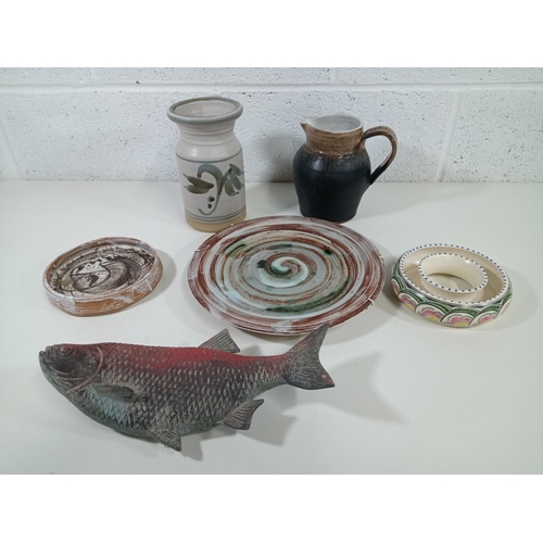 514 - A Collection of Studio Pottery inc. Honiton Posy Ring, Pen Bryn Ceramic Fish etc.