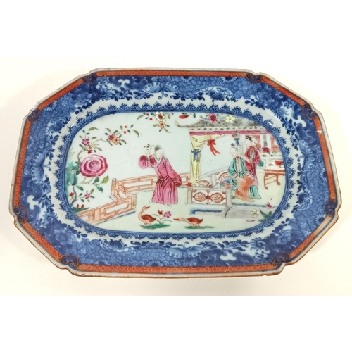 403 - An 18th Century Chinese Exportware Porcelain Serving Dish of Rectangular Form with Canted Corners. D... 