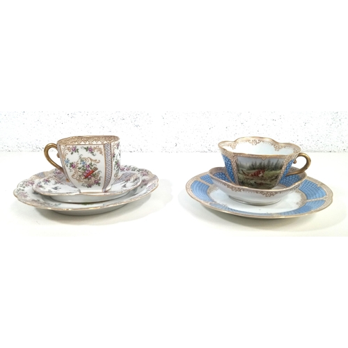 525 - 2 x Dresden Style China Trios of Teacup, Saucer and Plate