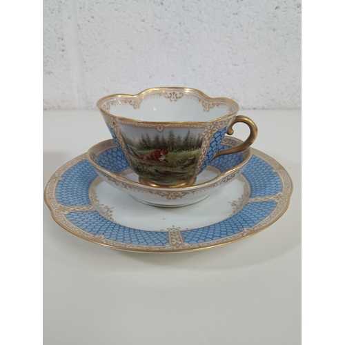 525 - 2 x Dresden Style China Trios of Teacup, Saucer and Plate