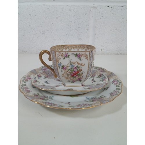 525 - 2 x Dresden Style China Trios of Teacup, Saucer and Plate