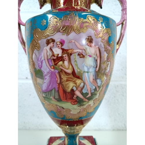 402 - An Antique Royal Vienna Parcel Gilt Urn - Originally one of a Pair - 46cm Tall - Damage to Both Eagl... 