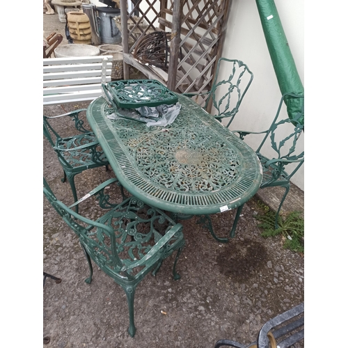 249 - Metal Garden Table and 4 x Chairs with Parasol Stand