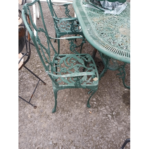 249 - Metal Garden Table and 4 x Chairs with Parasol Stand