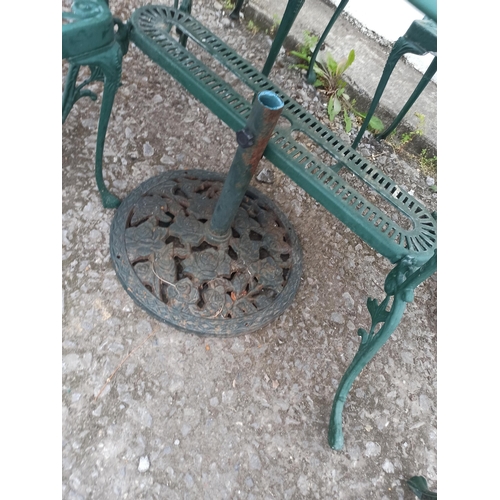 249 - Metal Garden Table and 4 x Chairs with Parasol Stand