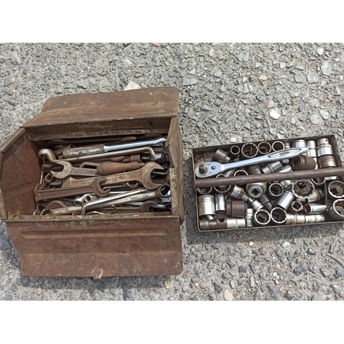 101 - Metal Tool Box Containing Spanners and Sockets