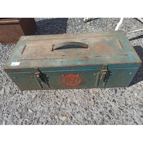 96 - Metal Toolbox and Contents including Saws, Clamps, Spanners, Wrenches, Hammers and Much More