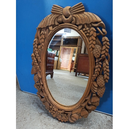 430 - Beautifully Carved Wooden Framed Mirror 74cm x 50cm