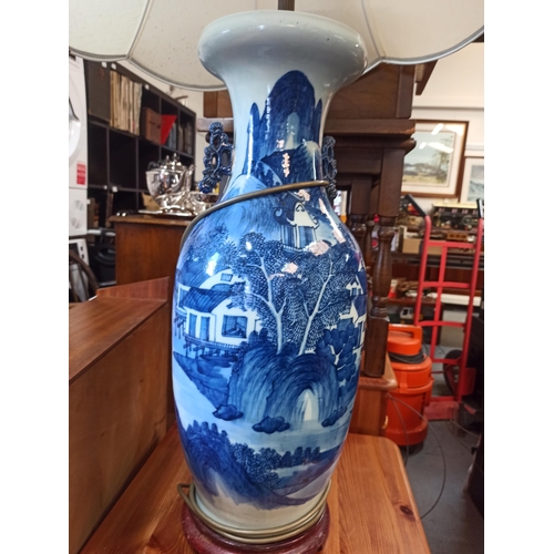 861 - Large Chinese Blue and White Vase Converted to a Lamp on Wooden Base 74cm to Top of Lamp, 107cm to T... 