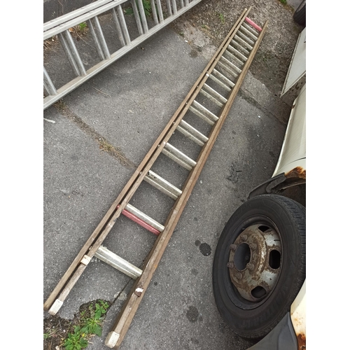 177 - Wooden Double Ladder with Metal Rungs 3.6m