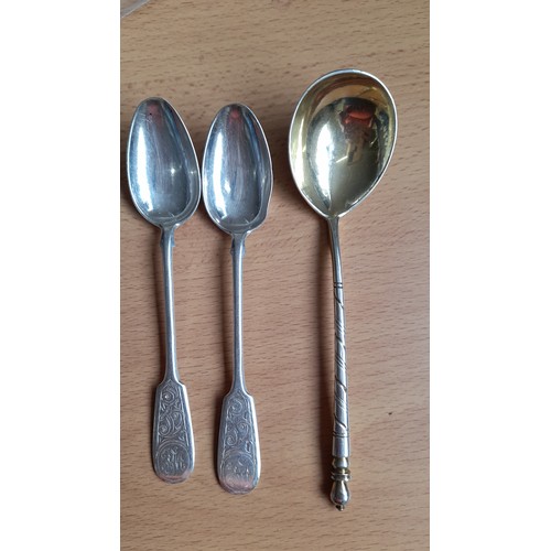 482 - 3 x Antique Russian Silver Spoons 84 Grams