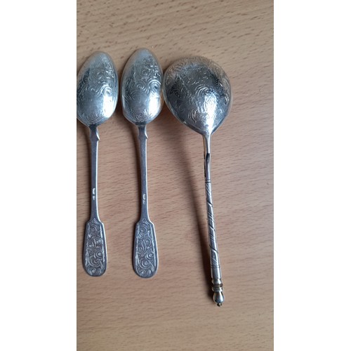 482 - 3 x Antique Russian Silver Spoons 84 Grams