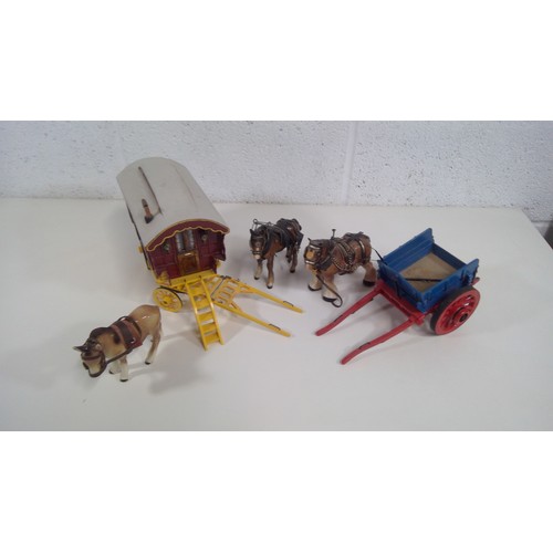 1108 - A Scratch built Gypsy Caravan and Cart with horses