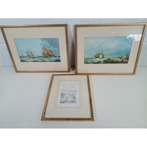 1010D - A Signed limited edition print 'Country Pursuits' and two tall ship prints