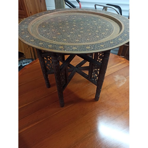 955 - Antique Carved Folding Side Table with Brass Top