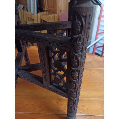 955 - Antique Carved Folding Side Table with Brass Top