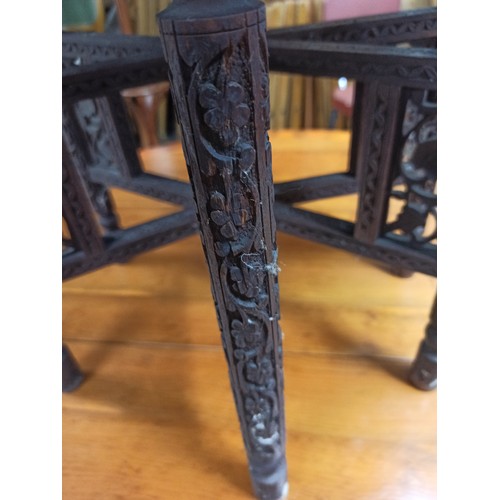 955 - Antique Carved Folding Side Table with Brass Top