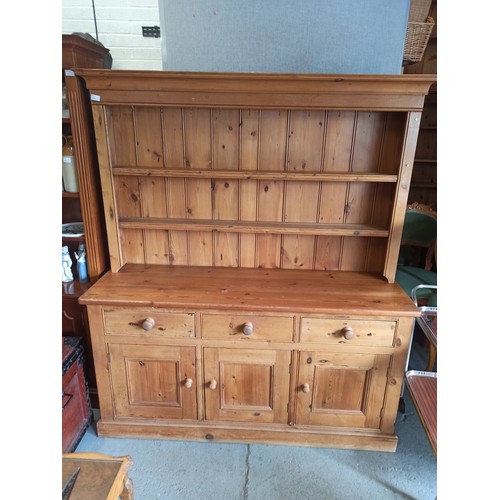 994 - Pine Dresser 3 Door, 3 Drawer Unit with 2 x Top Shelves 171cm H x 155cm W x 48cm D