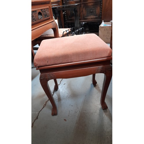 431 - Vintage Carved Writing Bureau with Chinese Designs 108ccm x 95m x 51cm and Matching Stool