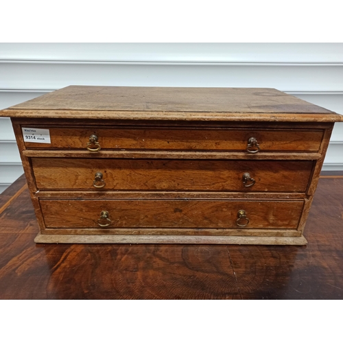 598 - Small Oak 3 Drawer Collectors Chest with Brass Handles 24cm H x 49cm W x 27cm D