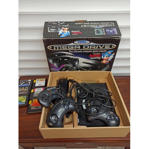 309 - A Sega Mega Drive Boxed with 3 Controllers ( 2 x Sega . 1 x Competition Pro) Power Pack and Games. F... 