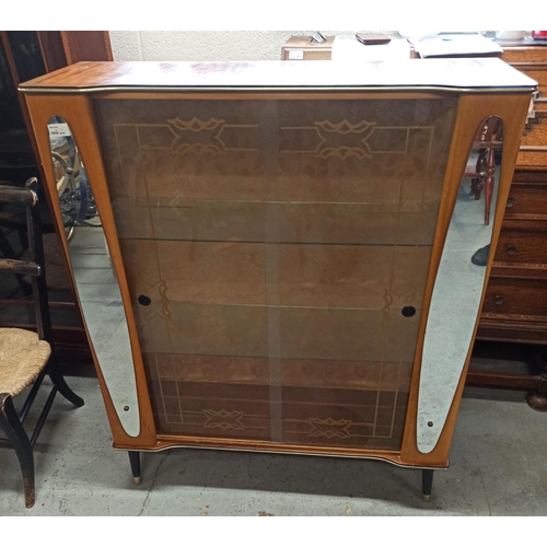 612 - 1950's Display Cabinet with Glass Shelves and Mirror Detailing 108cm H x 91cm W x 30cm D